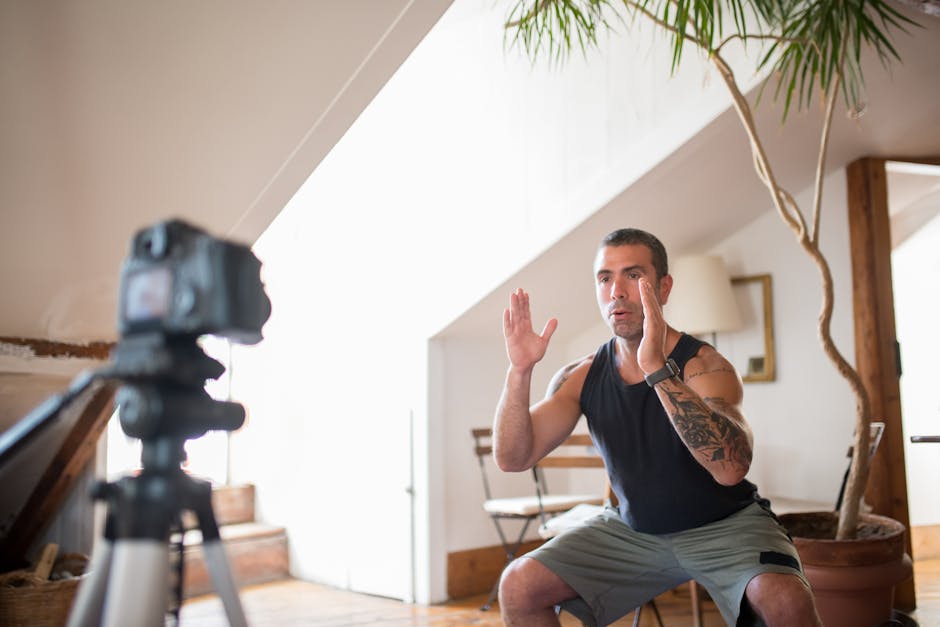 fitness coach filming workout content for online challenge participants