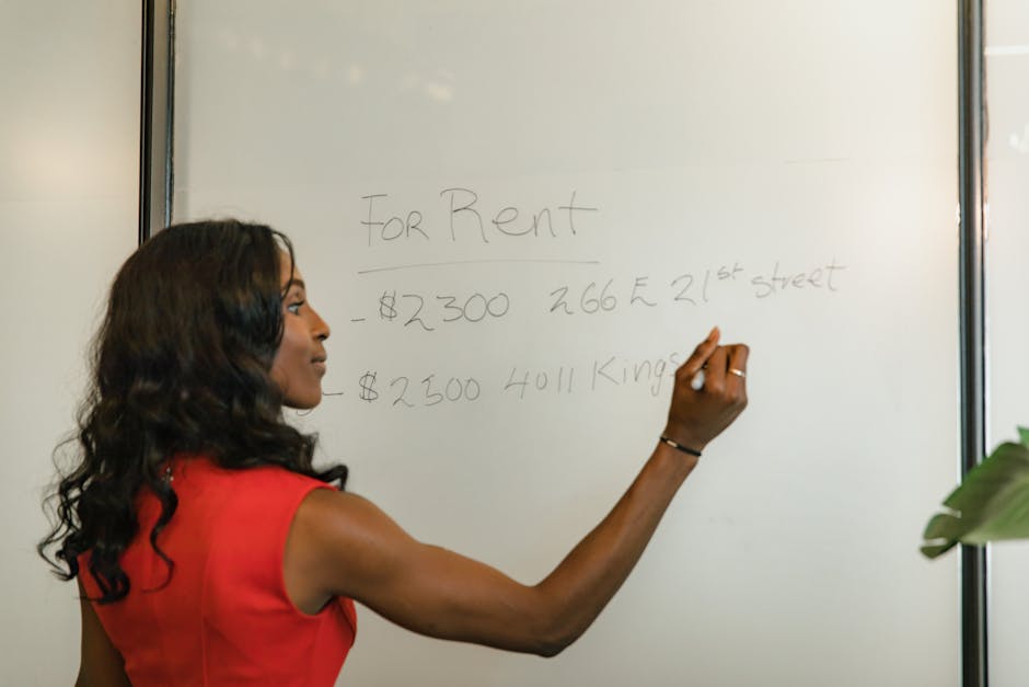 How to Price a Paid Challenge in 2026: The Data-Backed Formula 3 Professional woman writing real estate prices on a whiteboard for rental properties.