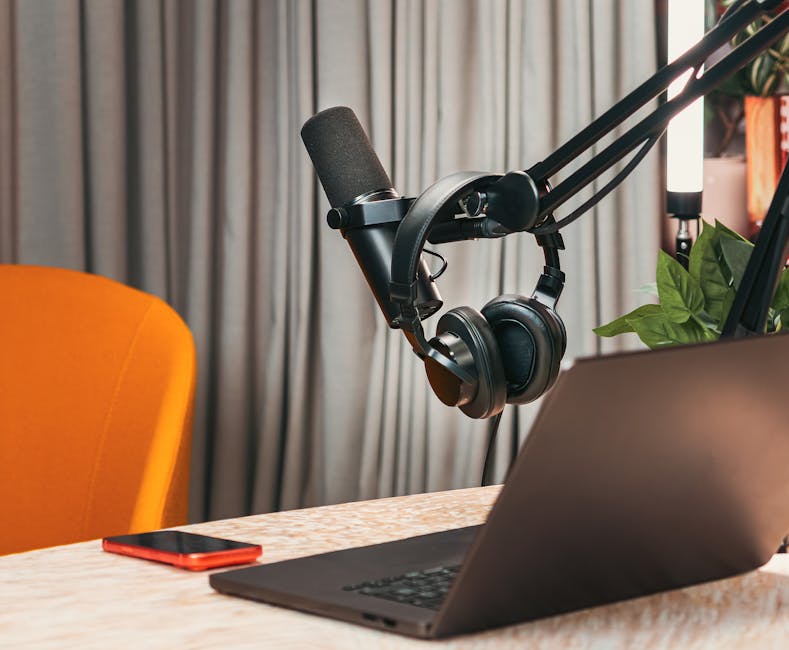 Creator hosting live video stream with headphones